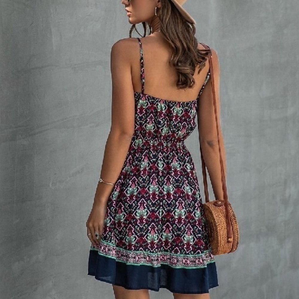 Navy Floral Spaghetti Strap Sundress - Picture 2 of 3